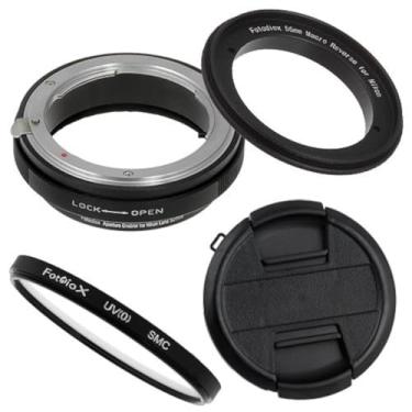 Imagem de Kit de filtro de anel reverso macro Fotodiox de 55 mm compatível com lentes de rosca de filtro de 55 mm para câmeras Nikon F-Mount - com filtro UV, adaptador de controle de abertura mecânico e tampa