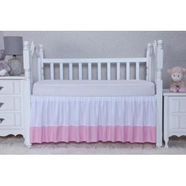 Imagem de Saia De Berço Com Barrado Padrão Americano Ou Nacional Rosa - Nathalia