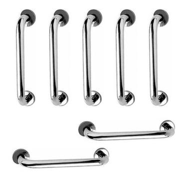 Imagem de Alça de Apoio 40cm Barra Inox Kit 7 unidades Idoso Acessibilidade Cade