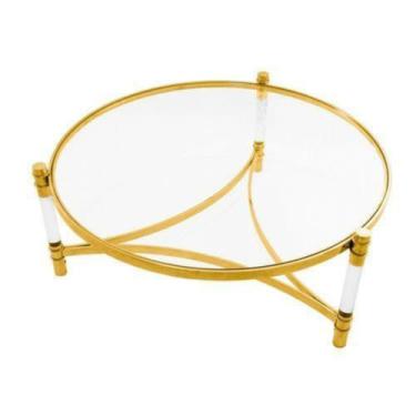 Imagem de Mesa de Centro Redonda Moderna Metal Dourado T Vidro - LUXdécor