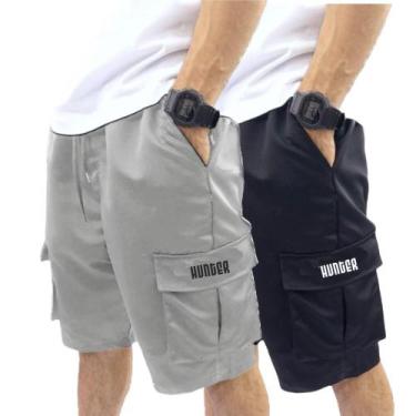 Imagem de Kit 2 Bermudas Corta Vento Bolso Cargo Hunter Colors Verão, Cnz, Pto, 