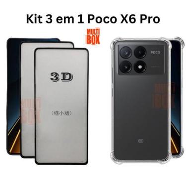 Imagem de Kit 2UN Película 3D de Vidro + Capa Transparente para Xiaomi Poco X6 P