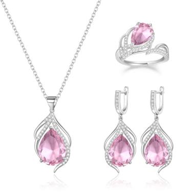 Imagem de EleQueen Conjunto de joias para damas de honra nupciais, colar de zircônia cúbica em forma de gota, brincos e pulseiras, casamento/aniversário/dia dos namorados/dia das mães, presente para noivas/esposa/namorada/mãe, Zircônia cúbica, Zircônia cúbica