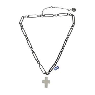 Imagem de Steve Madden Colar feminino com pingente de cruz inchada, One Size, Metal Vidro, Sem Pedra Preciosa