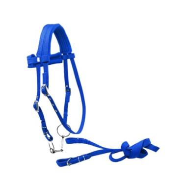 Imagem de oshhni Freio de cavalo com rédea, corda de equitação, resistente, ajustável, removível, equipamento equestre, S Blue