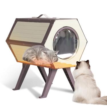 Imagem de Aivituvin casinha para gatos aquecida para inverno ao ar livre, condomínio combinado para gatos com temperatura e tempo ajustáveis, abrigo isolado para gatos ao ar livre ou interno para anim