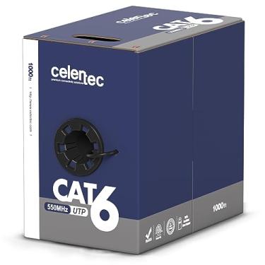Imagem de celertec Cabo Ethernet CAT6, 305 m, cobre puro sólido 23AWG, pares trançados não blindados (UTP), 550MHz, listado ETL e classificação CMR, cabo Ethernet interno, granel, caixa de puxar - preto