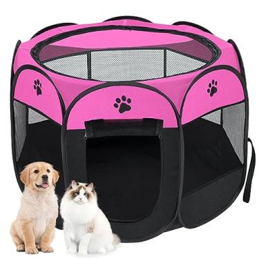 Imagem de Cercado para cães, cercadinho dobrável para filhotes, barraca pop-up para animais de estimação, capa de malha com 8 painéis, design adorável 600D macio Oxford canil para cães e gatos em ambientes internos e externos. (M 88,9 cm 88,9 cm 60,9 cm, rosa)