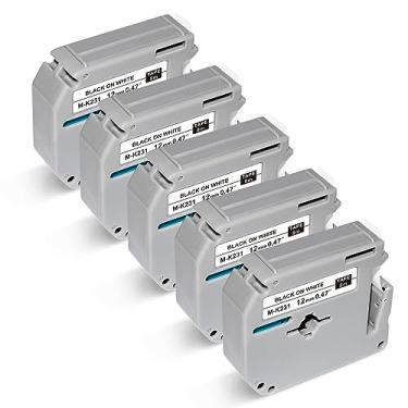 Imagem de BOYEEZON Pacote com 5 fitas M-K231 compatíveis com Brother P Touch M-K231s Mk231, fita M 12 mm 0,47 branca para PT-M95 PT-45 PT-60, preto sobre branco
