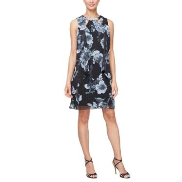 Imagem de S.L. Fashions Vestido feminino curto sem mangas estampado floral com decote recortado enfeitado, Blk Ivo, 42