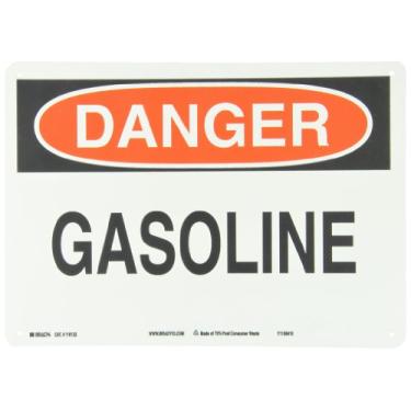 Imagem de Brady 116122 35,5 cm largura x 25,4 cm altura B-563 plástico, vermelho e preto sobre branco cor sinal de segurança sustentável, legenda "Danger Gasoline"