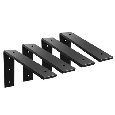 Imagem de Walwe Suporte de Bancada, Pacote com 4 Unidades, 8", Resistente, 3/8" de Espessura, Suporte de Bancada Em Granito Preto, 8" X 6" X 2,5" de Prateleira, Suporte Em L, Corbels de Lareira para Bancadas De