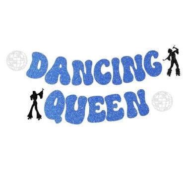 Imagem de Decorações de festa de rainha dançante com glitter, faixa de bola de discoteca azul da rainha dançante para festa de aniversário de casamento Mamma Mia, despedida de solteira