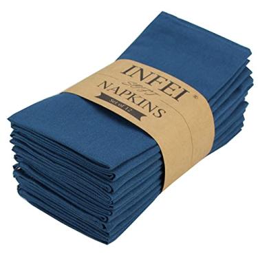 Imagem de INFEI Guardanapos de Pano de Jantar de Algodão Misturado de Cor Sólida - Conjunto de 12 (17 X 17") - para Eventos e Uso Doméstico (Azul Egeu)