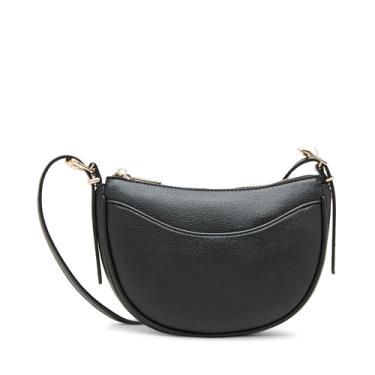 Imagem de Anne Klein Bolsa tiracolo meia lua com fivela esculpida, Preto, Small