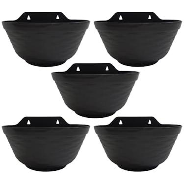 Imagem de Kit 5 Vasos de Parede para Plantas Plástico Jardim Vertical (28x18, Preto)