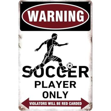 Imagem de Stmoau Decoração de sala de futebol para meninos e meninas, presentes de futebol, pôster de futebol de parede para quarto masculino, placas de metal apenas para jogadores de futebol