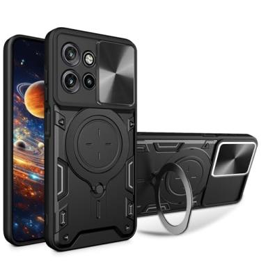 Imagem de Ysnzaq Capa protetora para Motorola Moto G75 com suporte giratório, capa protetora à prova de choque de grau militar com capa de câmera deslizante para Motorola Moto G75 5G CQ preta