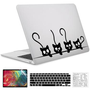 Imagem de QCzyc Compatível com MacBook Air 13 polegadas 2022, 2021-2018 A2337 M1 A1932 A2179 capa de plástico rígido durável e adesivo de teclado Mac OS (gatos pretos)
