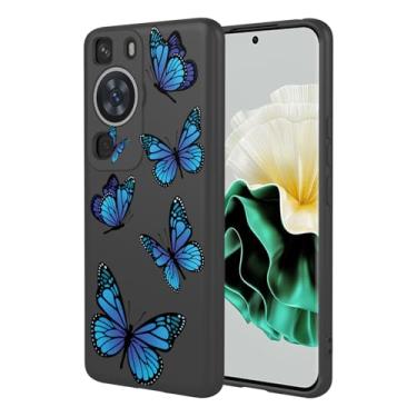 Imagem de HTXWXJC Capa de telefone para Huawei P60 Pro, Huawei P60 MNA-AL00 LNA-AL00 Capa à prova de choque flexível bumper TPU capa macia padrão borboleta capa de telefone para Huawei P60 Pro borboleta preta