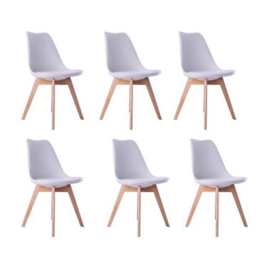 Imagem de Kit 06 Cadeiras Leda Eames Jantar Cozinha com Assento Estofado Branco 