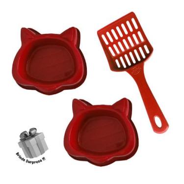 Imagem de Kit 2 Potes Comedouro/ Bebedouro + 1 Pazinha Higiênica para Cães e Gat