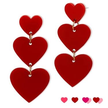 Imagem de Brincos vermelhos, brincos de coração vermelho, brincos de baile vermelhos, brincos de borla para mulheres, brincos de franja, brincos exclusivos, brincos leves, brincos de argola de acrílico, Liga de