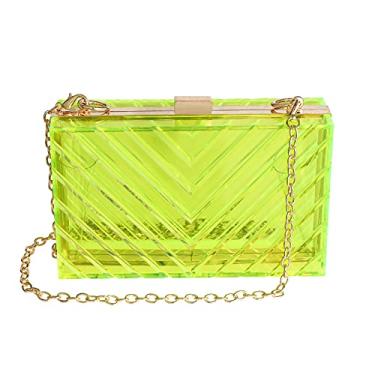 Imagem de WJCD Bolsa transparente feminina de acrílico transparente bolsa de mão em formato de V aprovada por estádio, Verde, Small