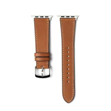 Imagem de SONAMU New York Pulseira de couro Barenia compatível com Apple Watch 42 mm-49 mm, masculino e feminino, pulseira de couro premium de substituição para iWatch Ultra SE séries 10-1 (marrom dourado, 44