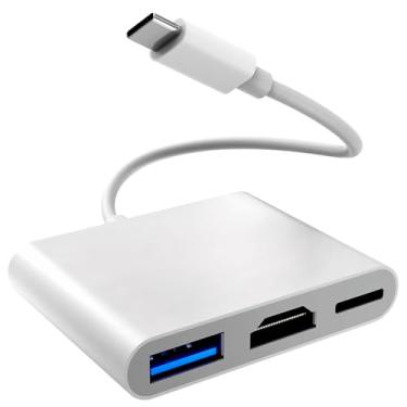 Imagem de Adaptador USB C para HDMI, tipo C para HDMI 4K, adaptador USB C e USB3.0, conversor AV digital multiportas para TV e projetor, compatível com iPhone 15/16 iPad Mackbook Pro, porta tipo C, suporta