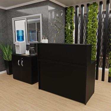 Imagem de Conjunto Armário Baixo Balcão Atendimento Recepção Preto