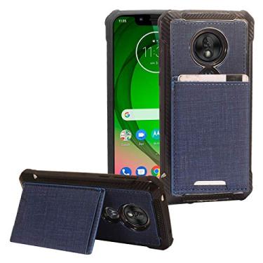 Imagem de Para T-Mobile REVVLRY, Motorola Moto G7 Play, G7 Optimo XT1952/DL – Capa de celular com compartimento para cartão de crédito híbrido de brim, EC5 Blue