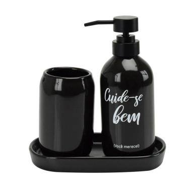 Imagem de Kit Banheiro Lavabo 3 Peças Preto Fosco Cuide-Se Bem