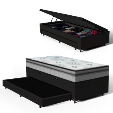 Imagem de Bicama Box Baú Solteiro com Colchão Espuma D33 Pillow In Anjos Ortosleep + Auxiliar Unique 88cm (Preto)
