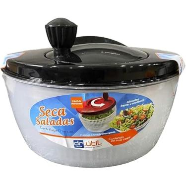Imagem de Centrifuga Seca Saladas Secador de Vegetais Folhas Legumes Manual com Tampa, Plástico Transparente (Preta)