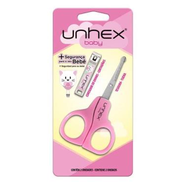 Imagem de Merheje Unhex Baby Kit  Tesoura + Cortador de Unhas Infantil Rosa, Kit