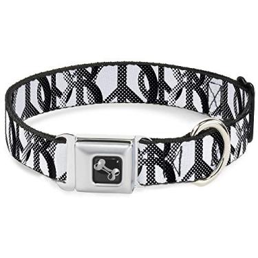 Imagem de Buckle-Down Coleira para cães com fivela de cinto de segurança - pontos de paz branco/preto - 2,54 cm de largura - serve para pescoço de 38,12 a 66,04 cm - Grande