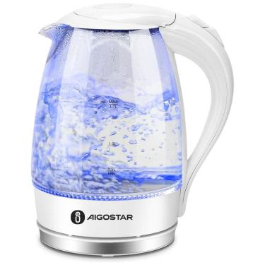Imagem de Chaleira Elétrica de Vidro 1,7L, sem Fio com Luz LED, 1100W, Branca, 110v, AIGOSTAR, Branco