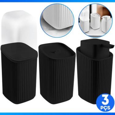 Imagem de Kit Lavabo 3 Pçs Porta Sabonete Escova Algodão Luxo Moderno Banheiro L