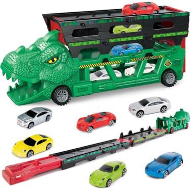 Imagem de Brinquedo Caminhão Carreta Dobravél Dinossauro Com 6 Carrinhos - Toys
