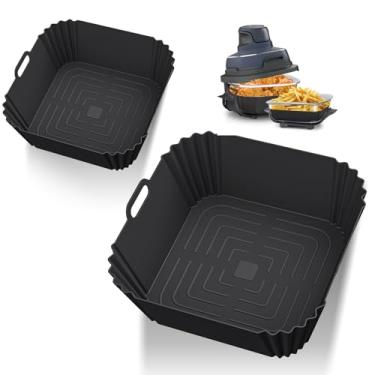 Imagem de Forros de fritadeira Black Air para Ninja Crispi FN101GY, 2 peças de forros de silicone para sistema de cozimento de fritadeira de ar portátil Ninja Crispi 4 em 1