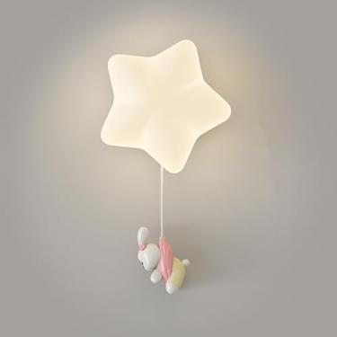 Imagem de Luminária de parede LED para quarto infantil, luminária de parede com desenho animado, estrela, 3 modos de cores, branca, moderna, com fio, 18 W, decoração criativa para quarto infantil, lum