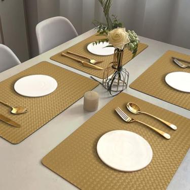 Imagem de 10 Jogo Americano Mesa Posta Luxo Impermeável Pvc Trm Vr (BEGE claro escuro palha sisal verde - TRAMA RETANGULAR)