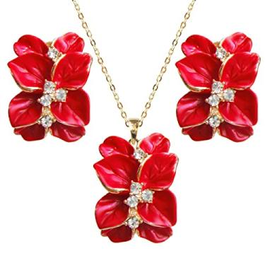 Imagem de Navachi Conjunto de brincos e pingente de colar com pingente de colar e brincos de cristal branco multicoloridos banhados a ouro 18 k, Metal Pedra, Cristal