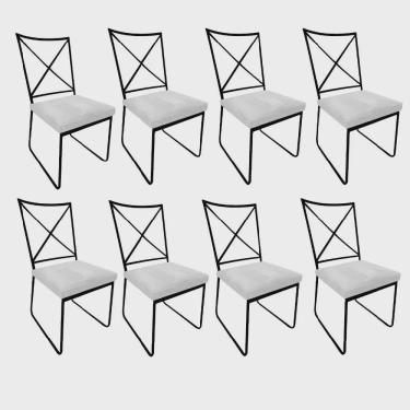 Imagem de Kit 08 Cadeiras Sala de Jantar Escritório Office Clark Industrial Ferro Preto Suede Branco - Ahz Móveis