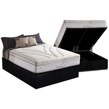 Imagem de Cama Box Baú Queen: Colchão Molas MasterPocket Ensacadas Herval Maxspring American + Base crc Suede Black (158x198)