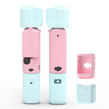 Imagem de BRDRC Capa de silicone Pocket 3, capa protetora, protetor de lente, resistente a arranhões, capa compatível com acessórios DJI OSMO Pocket 3 Creator Combo (azul + rosa)