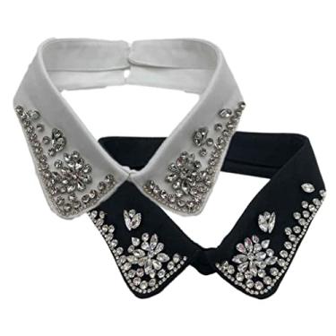 Imagem de Psivika Pacote com 2 colares femininos de gola falsa, colarinho falso, gola dickey, colar Peter Pan, Medium, tecido, Sem Pedra Preciosa