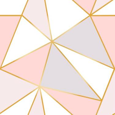 Imagem de Papel De Parede Adesivo Lavável Geométrico Rosa Triângulos Rose Gold 5m