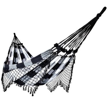 Imagem de Rede de Dormir Casal Balanço de Algodão Reforçada 3,80m x 1,50m Preto Com Branco Xadrez